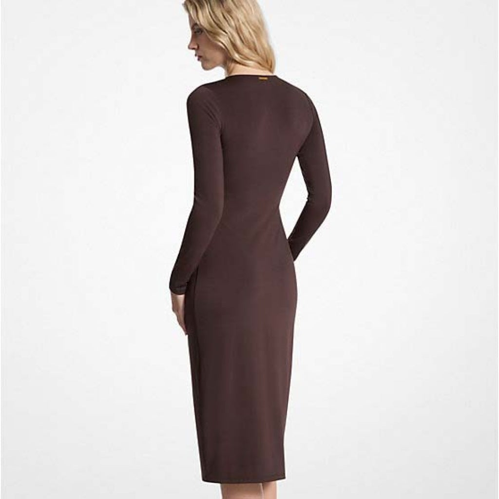 MICHAEL KORS ZIP LS CF RUCH MIDI DRS en color MARRON (5)
