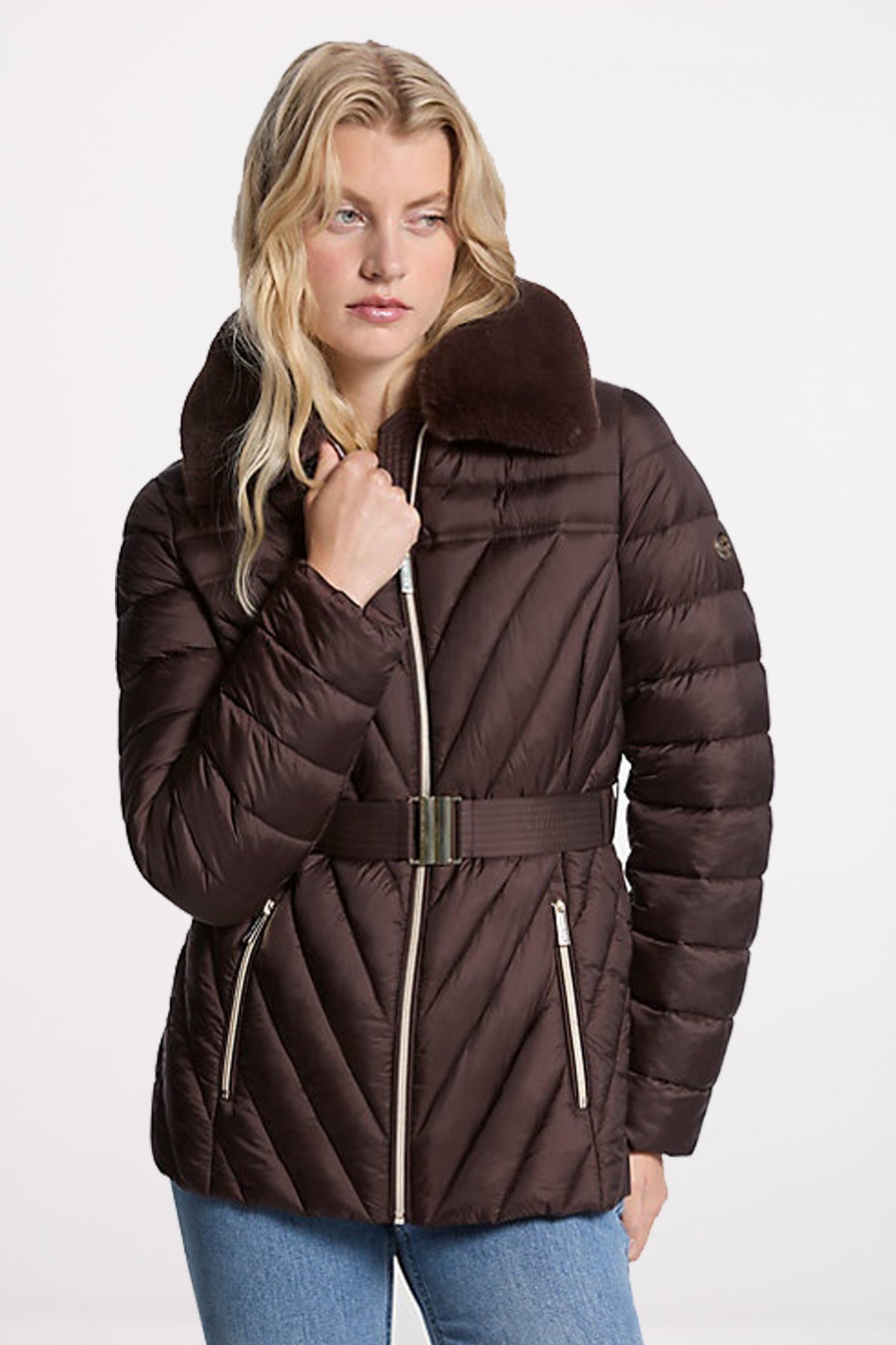 MICHAEL KORS W FX FUR TRIM en color MARRON (1)