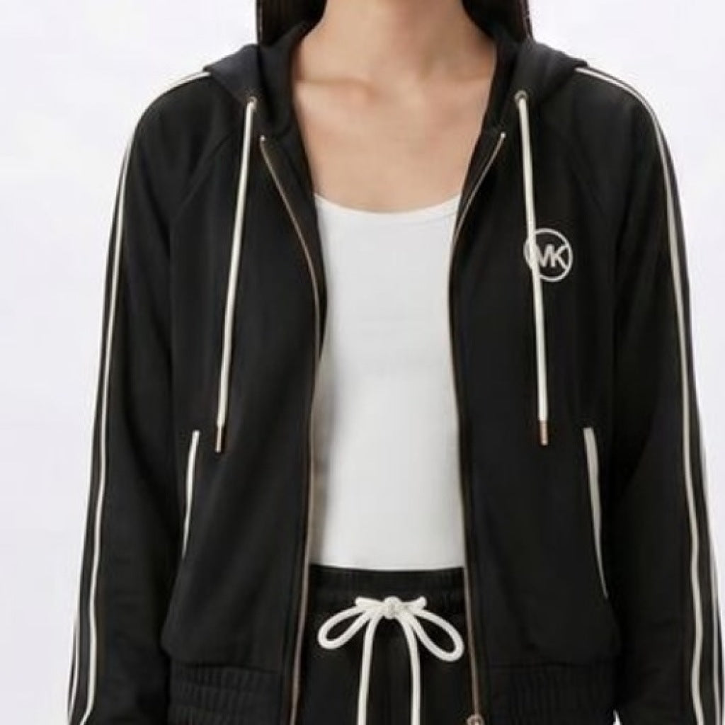 MICHAEL KORS MRXKN CNTRST ZIP FRNT TRK JKT en color NEGRO (7)