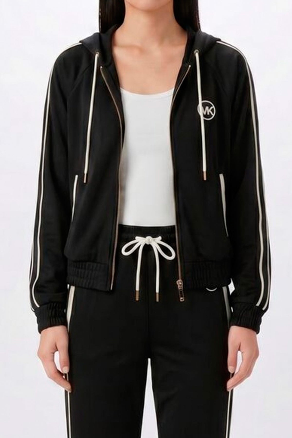 MICHAEL KORS MRXKN CNTRST ZIP FRNT TRK JKT en color NEGRO (3)