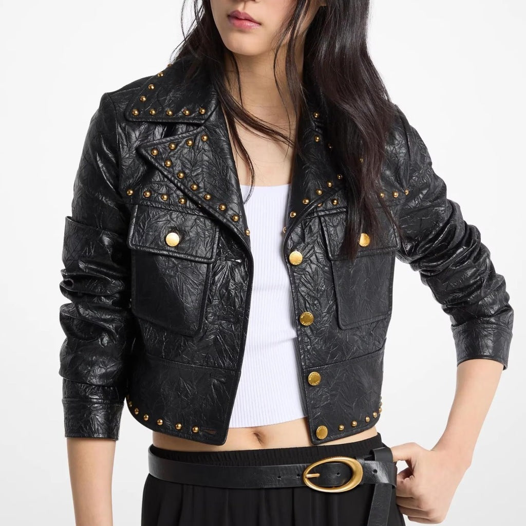 MICHAEL KORS MTLKLK STUDDED FX LEATHER JKT en color NEGRO (4)