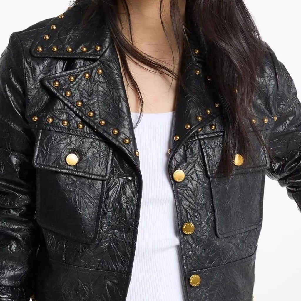 MICHAEL KORS MTLKLK STUDDED FX LEATHER JKT en color NEGRO (6)