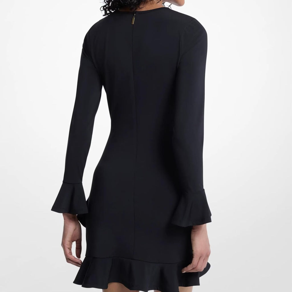MICHAEL KORS MTJHJ RUCHED RUFFLE HEM DRESS en color NEGRO (4)