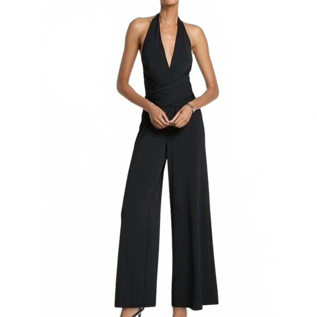 MICHAEL KORS WRAP HALTER JUMPSUIT en color NEGRO (4)