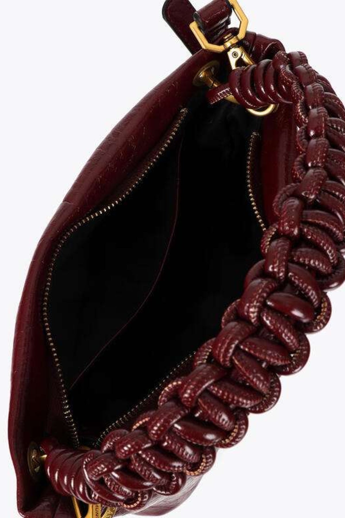 LOLA CASADEMUNT SMALL SHOULDER STRAP WITH BRAIDED HANDLE en color BURDEOS (4)