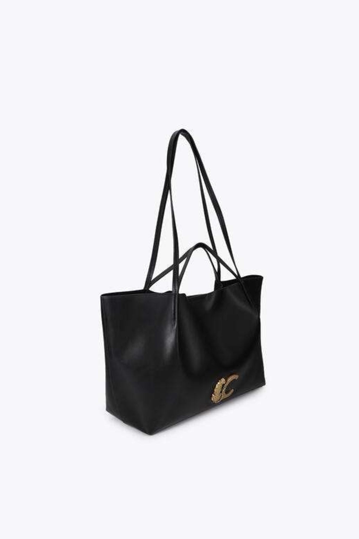 LOLA CASADEMUNT LEATHER-EFFECT SHOPPER WITH DOUBLE HANDL en color NEGRO (4)