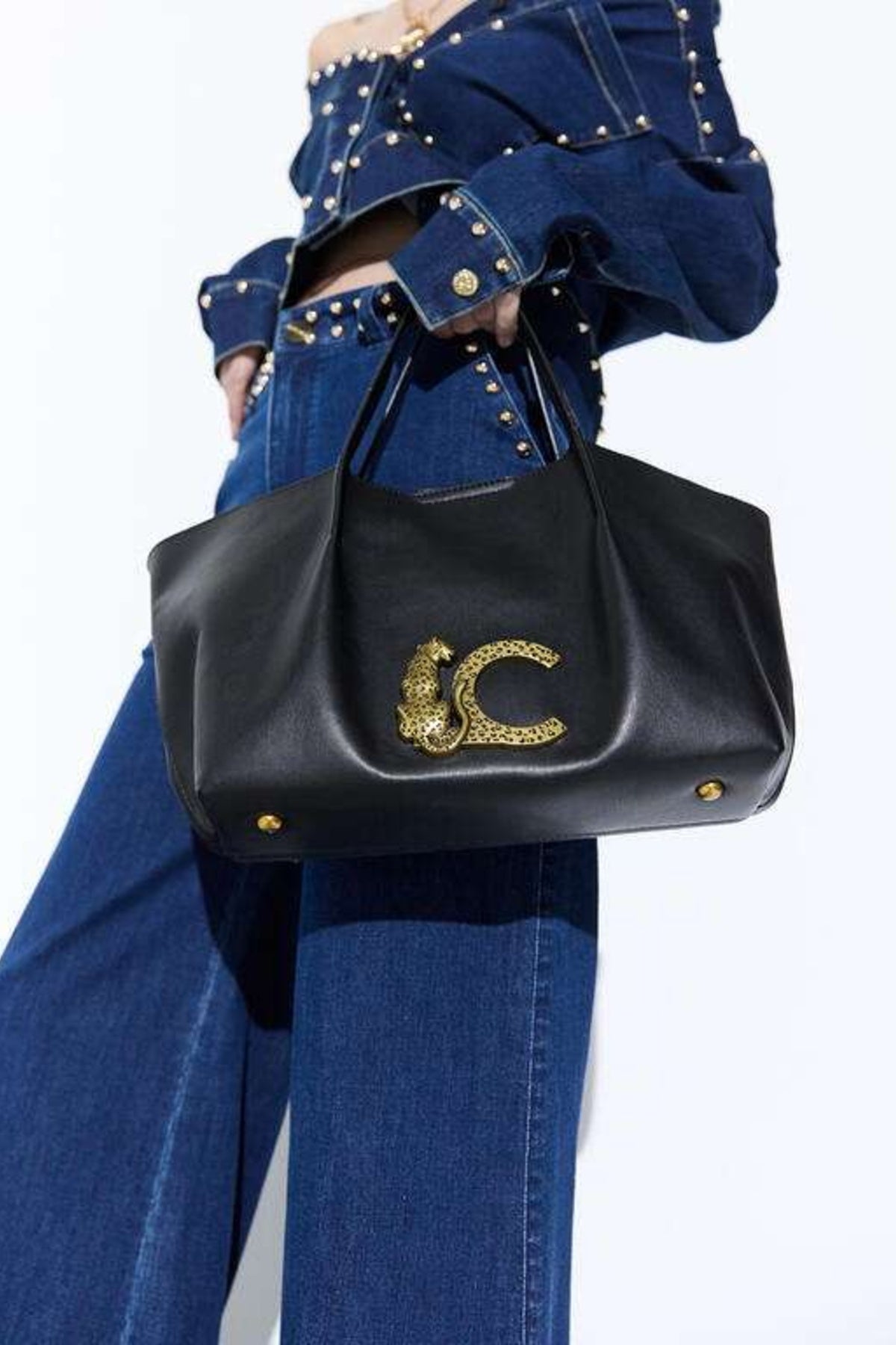 LOLA CASADEMUNT LEATHER-EFFECT SHOULDER BAG WITH DOUBLE en color NEGRO (1)