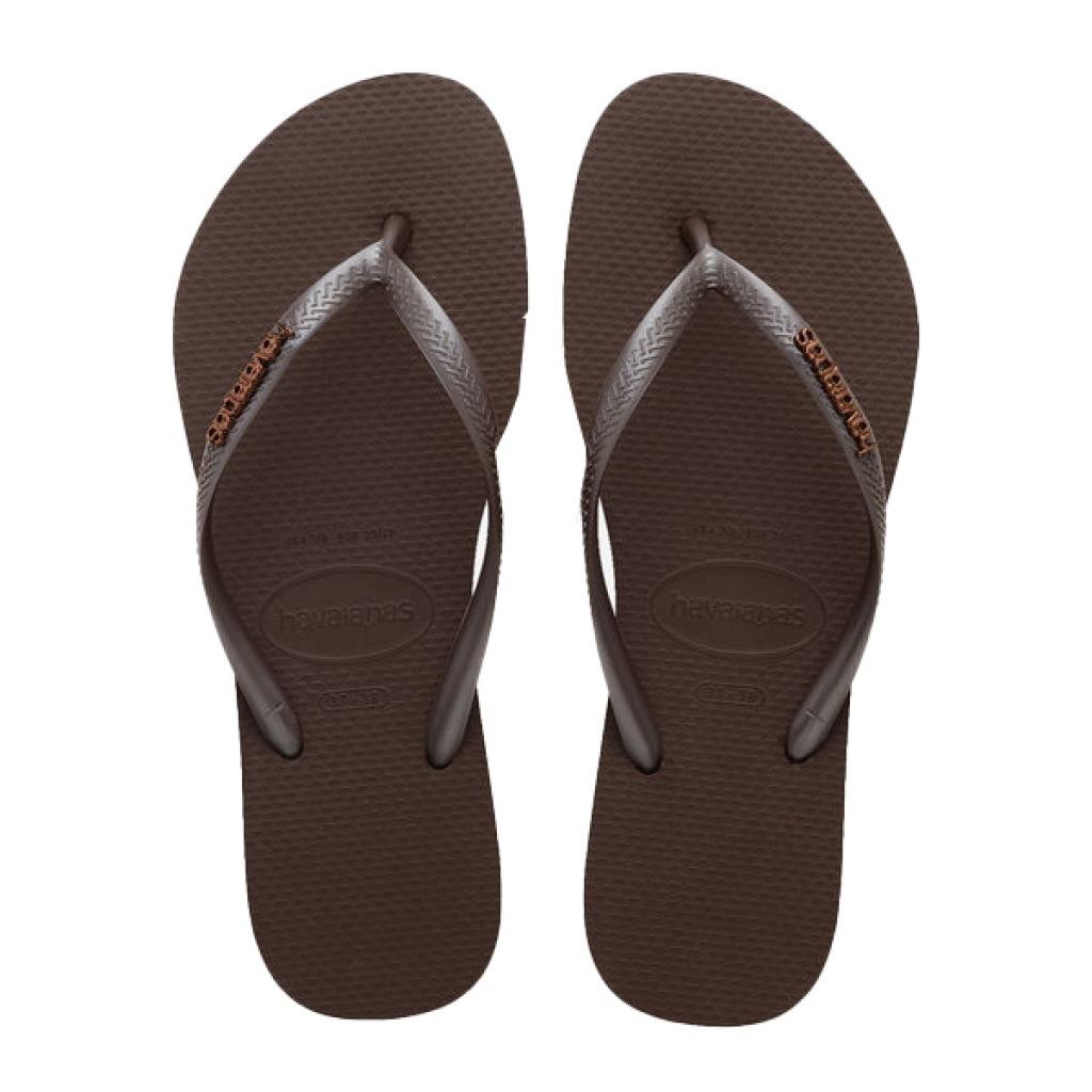HAVAIANAS SLIM LOGO METALLIC en color MARRON (1)