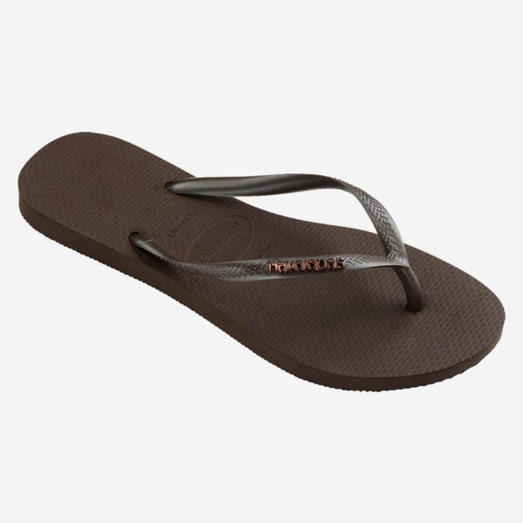 HAVAIANAS SLIM LOGO METALLIC en color MARRON (2)