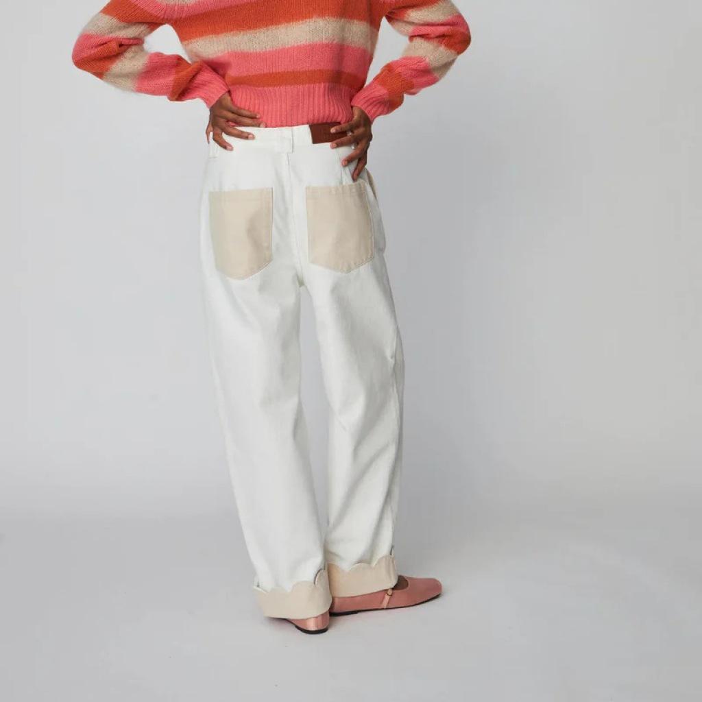 STELLA NOVA TWO-TONED COTTON PANTS en color BLANCO (5)