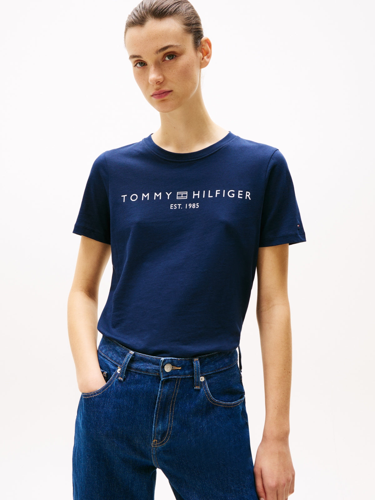 TOMMY HILFIGER REG CORP LOGO C-NK SS en color AZUL (1)