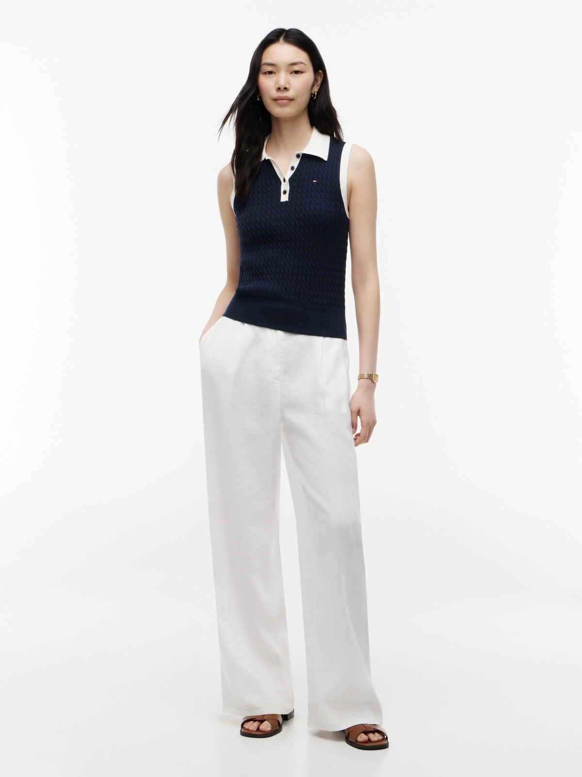 TOMMY HILFIGER WWWW FINE CABLE SLEEVELESS PO en color AZUL (1)