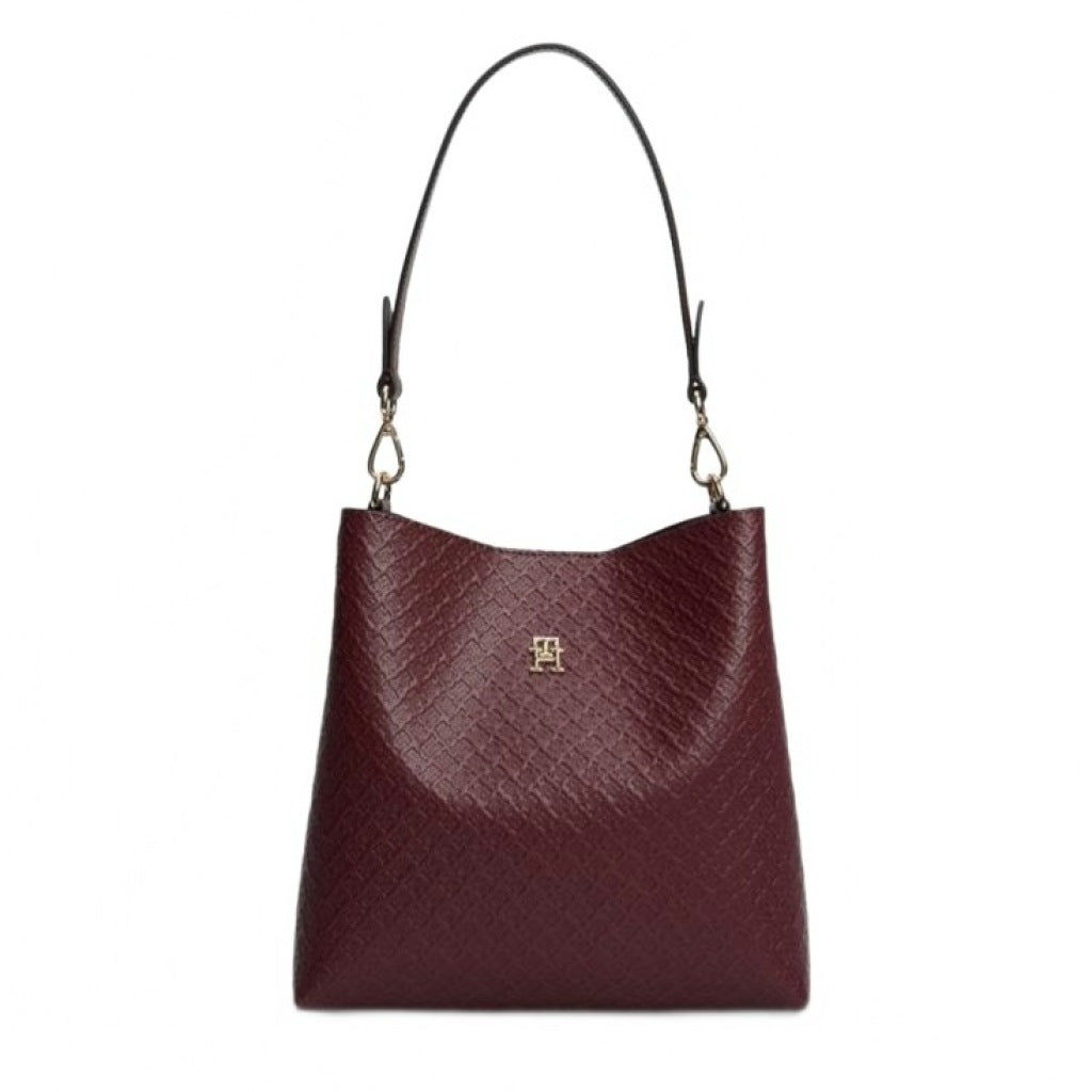 TOMMY HILFIGER AWAW TH ICON SHOULDER BAG MON en color BURDEOS (4)
