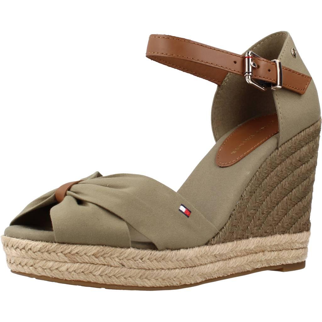 TOMMY HILFIGER BASIC OPEN TOE HIGH WEDG en color VERDE (1)