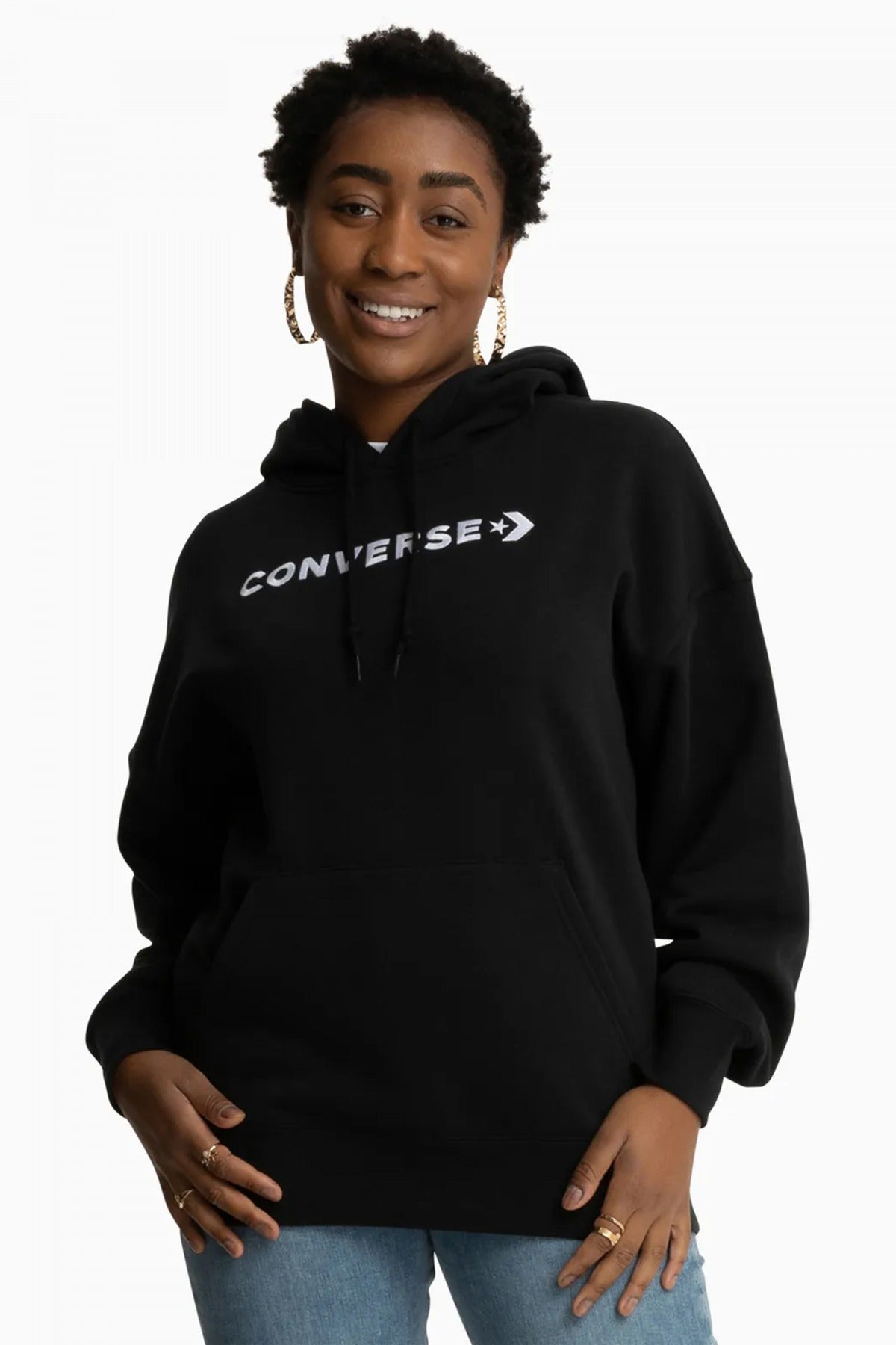 CONVERSE WORDMARK FLEECE HOODIE EM en color NEGRO (2)