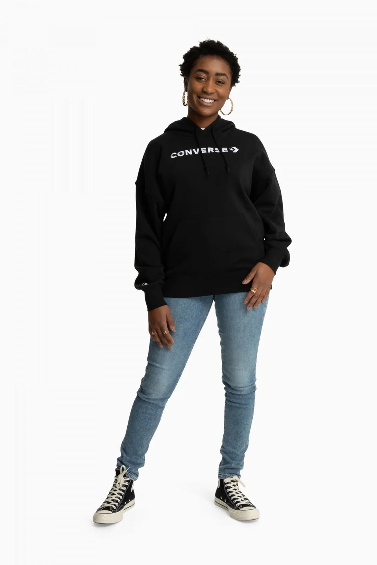 CONVERSE WORDMARK FLEECE HOODIE EM en color NEGRO (4)