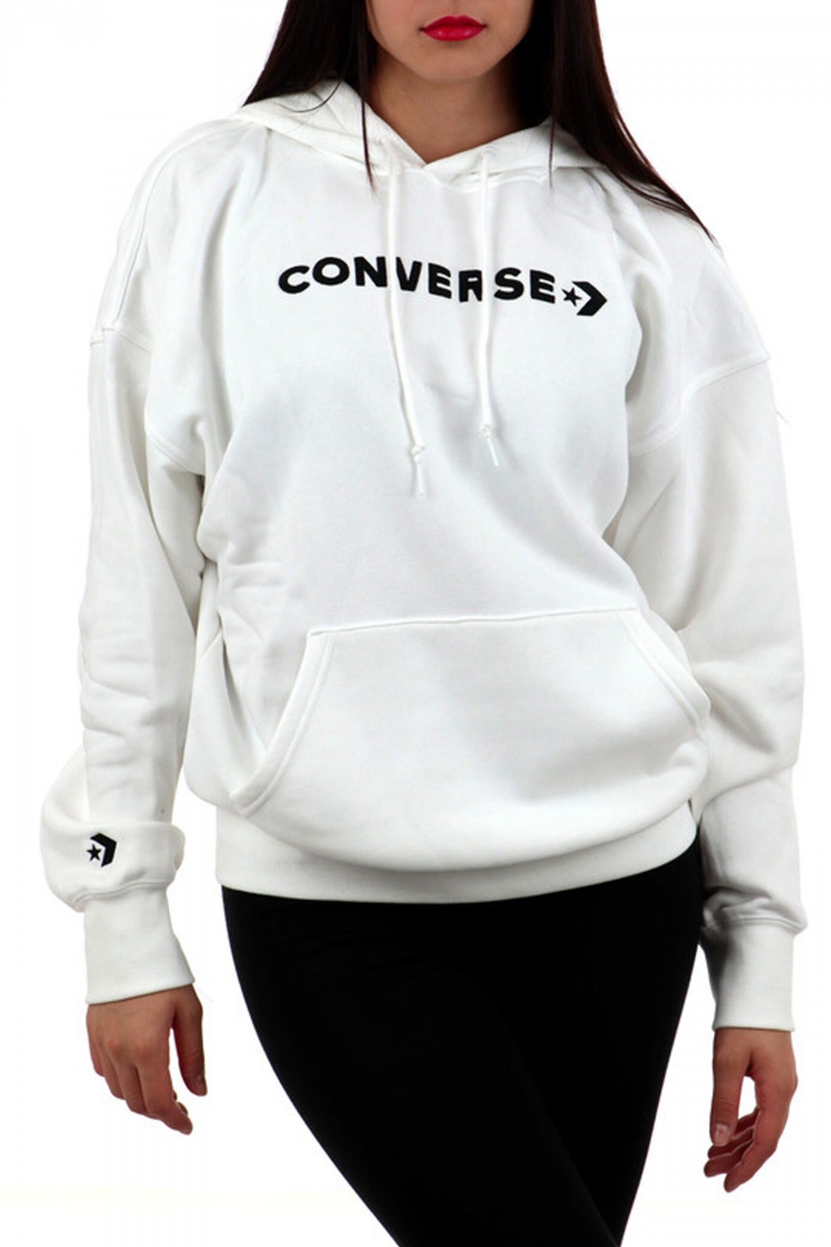 CONVERSE WORDMARK FLEECE HOODIE EM en color BLANCO (2)