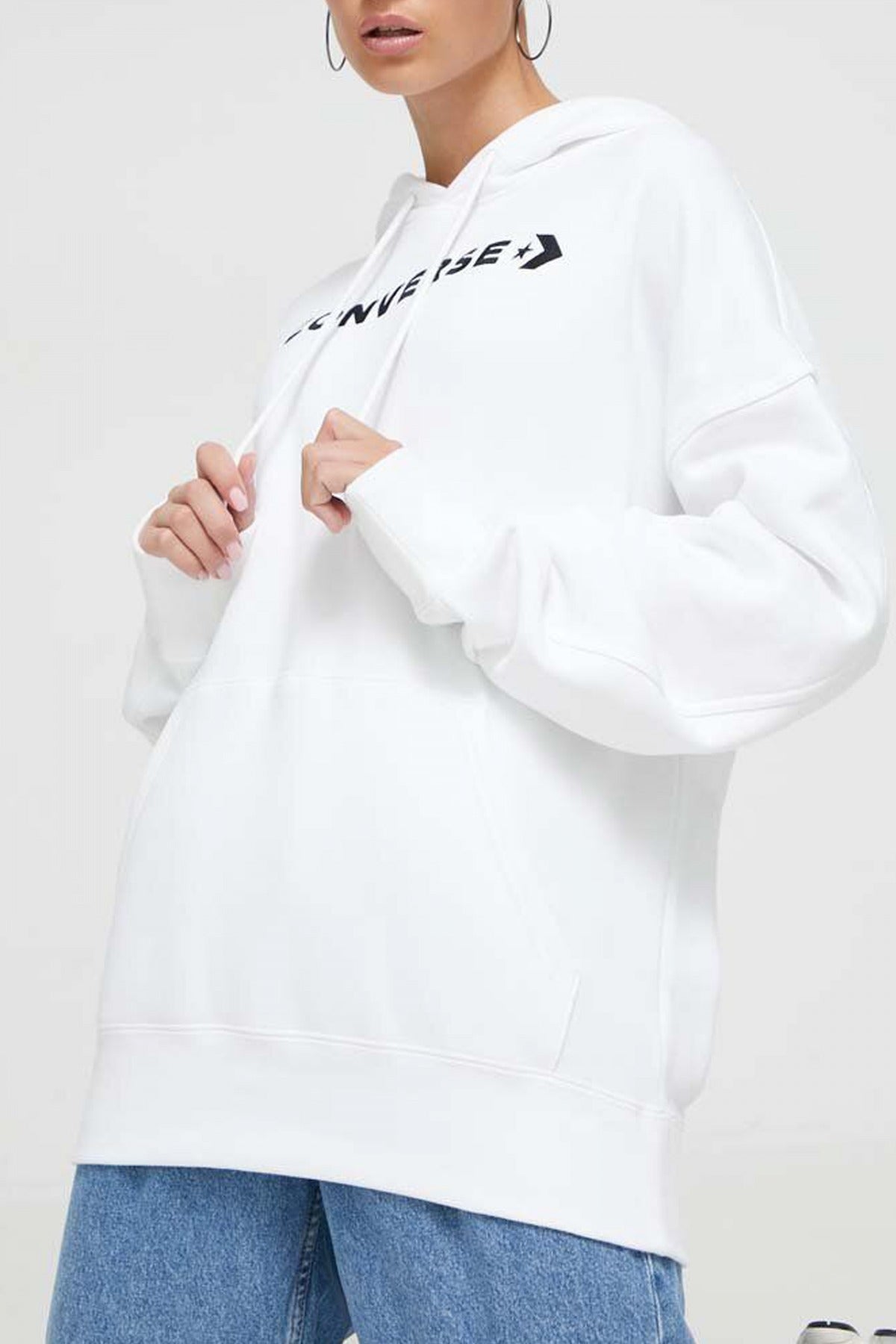 CONVERSE WORDMARK FLEECE HOODIE EM en color BLANCO (3)