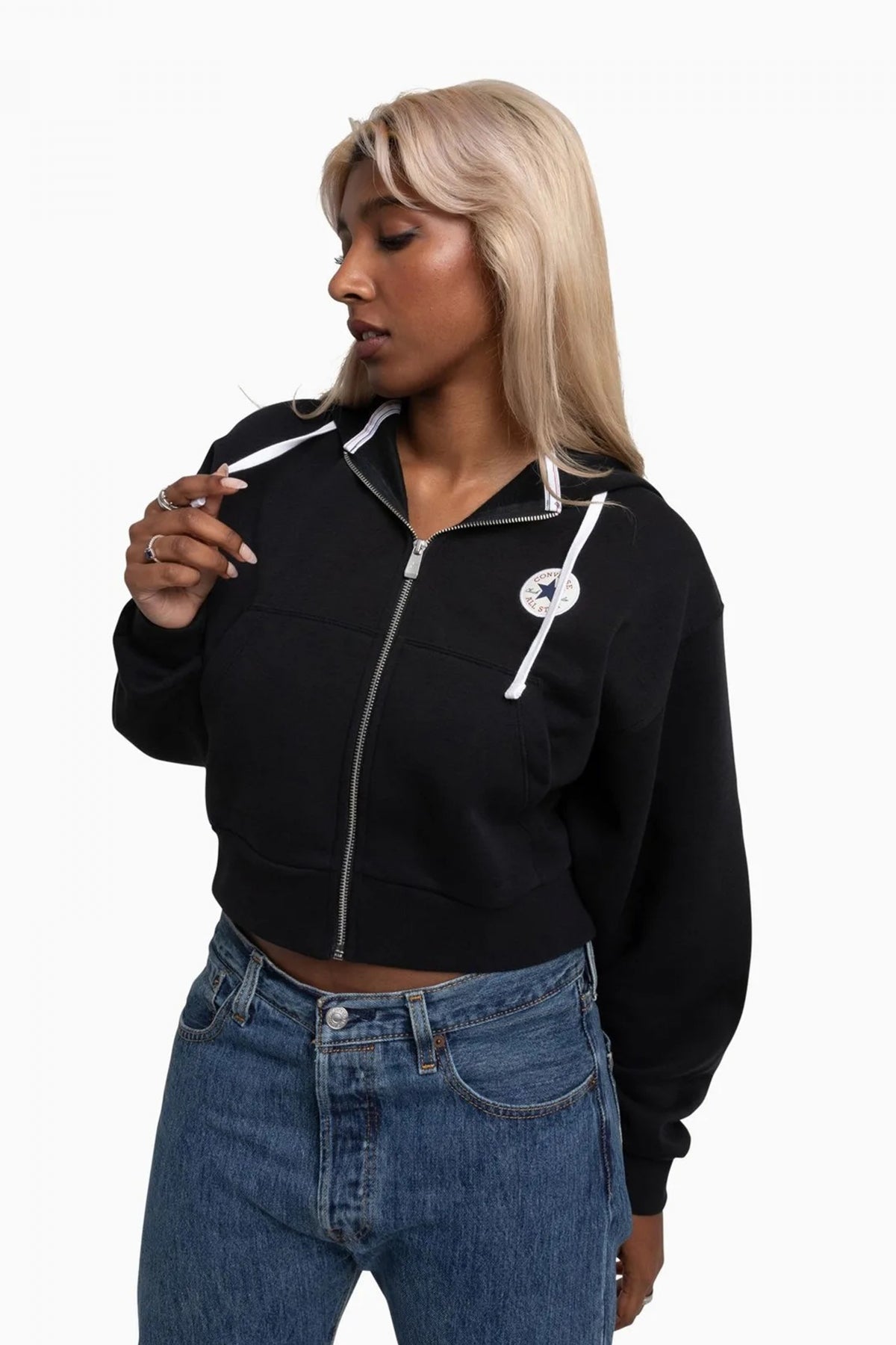 CONVERSE RETRO FULL-ZIP HOODIE en color NEGRO (1)
