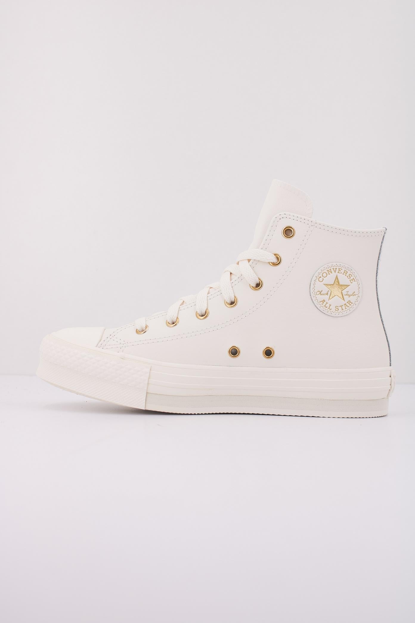 CONVERSE CHUCK TAYLOR ALL STAR EVA LIFT LEATHER+GOLD en color BLANCO (1)