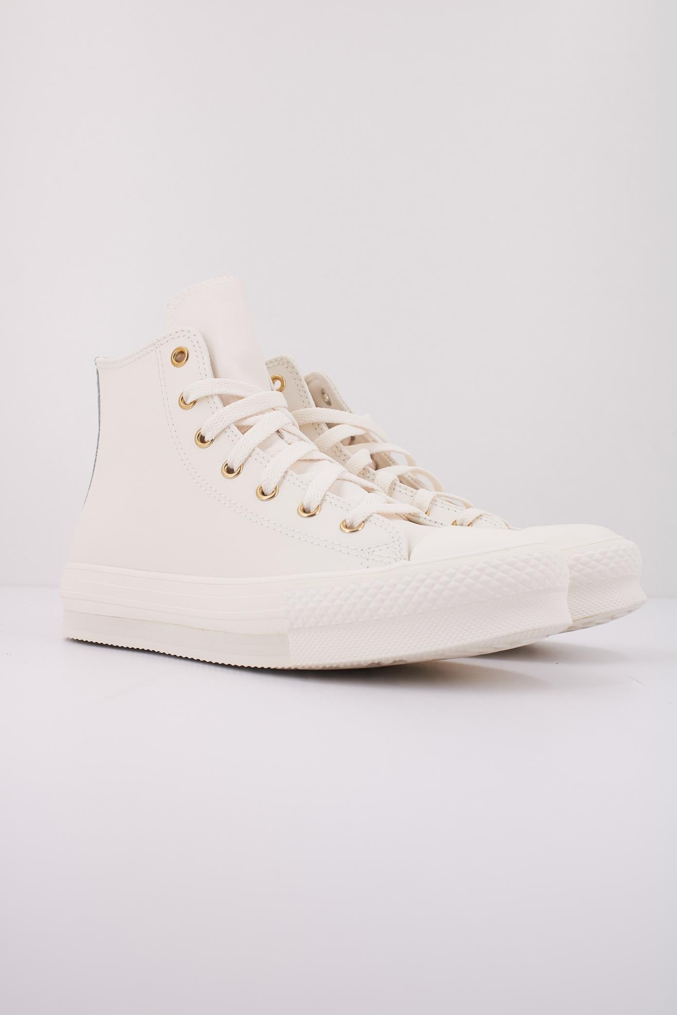 CONVERSE CHUCK TAYLOR ALL STAR EVA LIFT LEATHER+GOLD en color BLANCO (2)