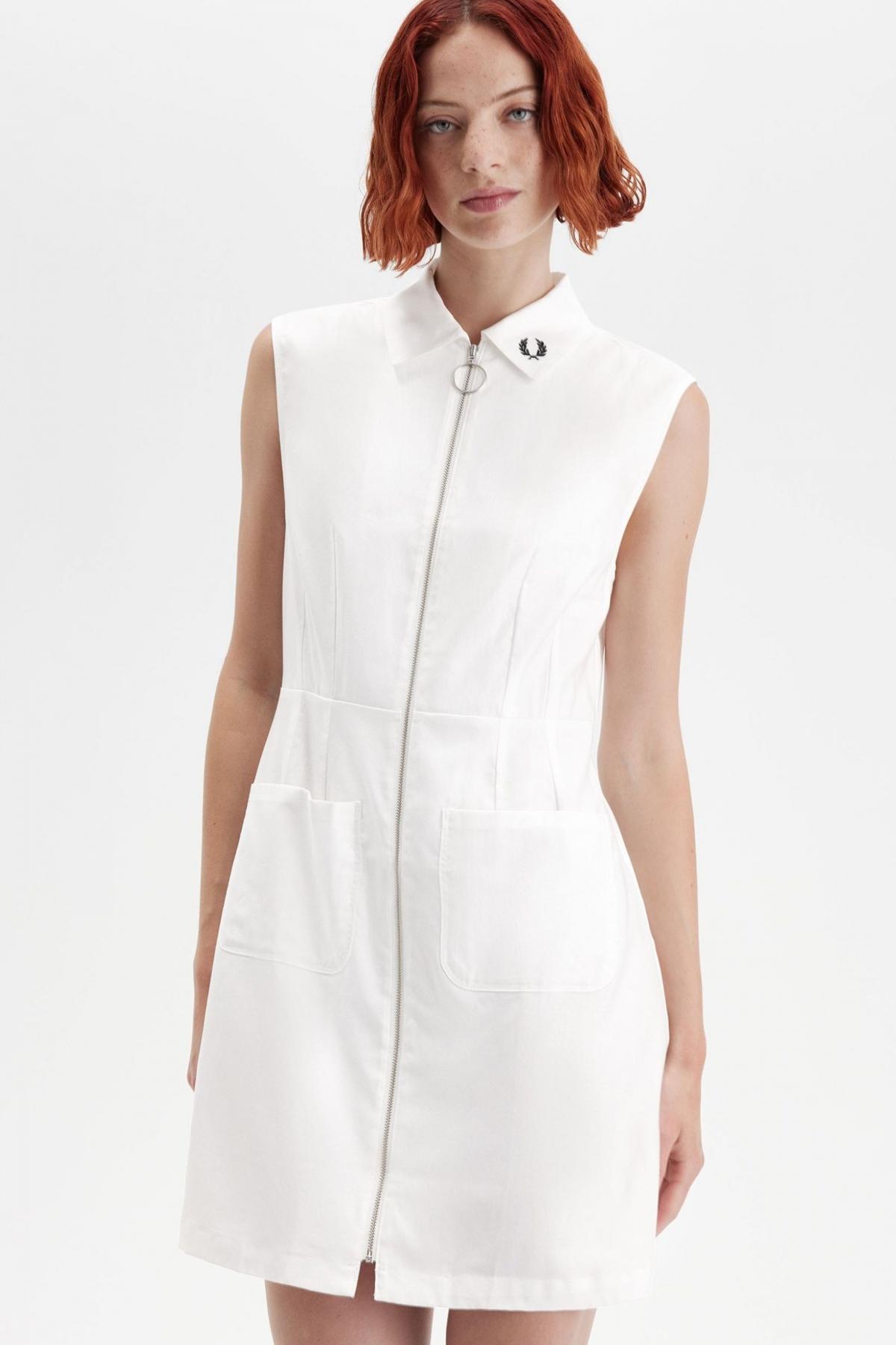 FRED PERRY ZIP-THROUGH SHIRT DRESS en color BLANCO  (1)