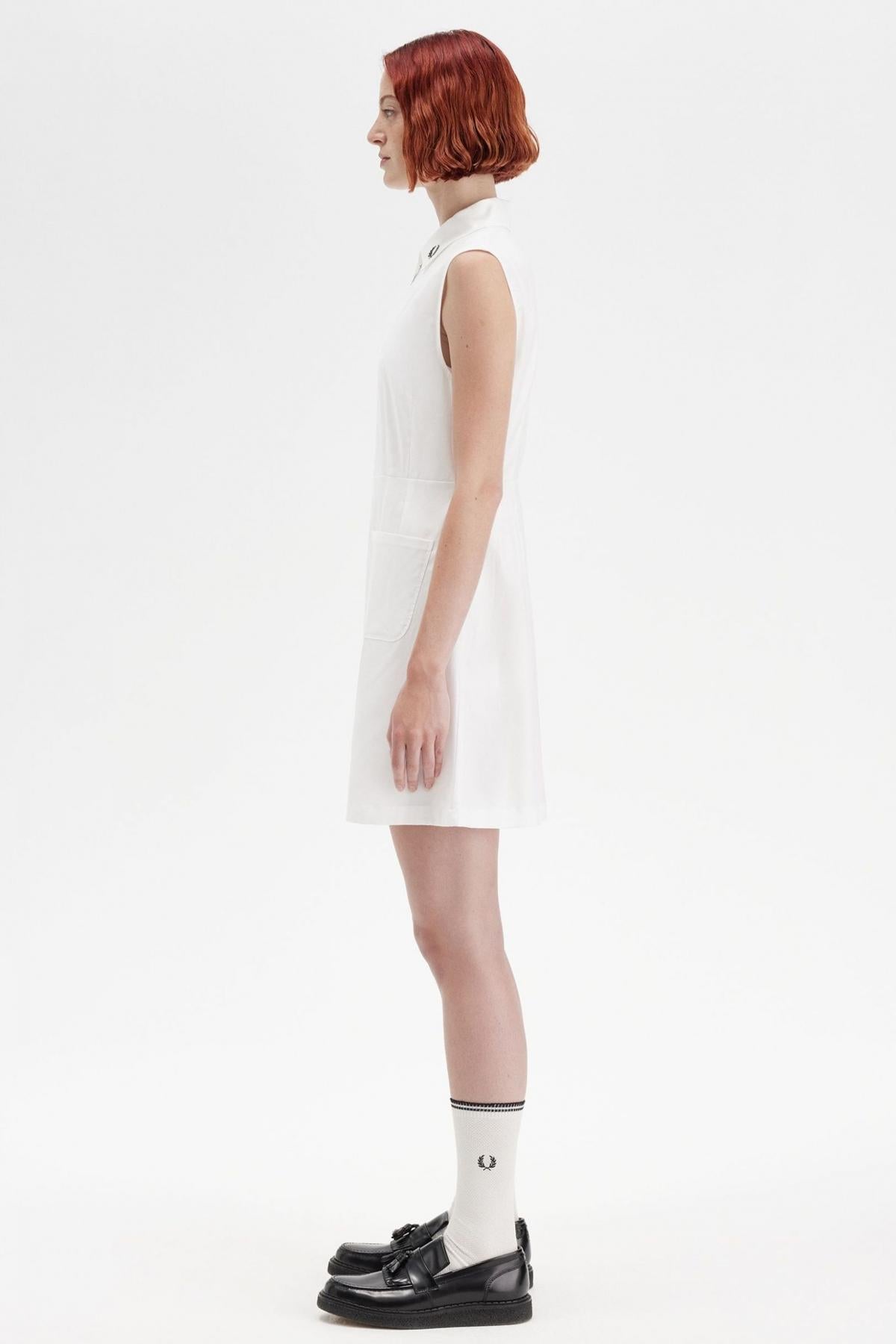 FRED PERRY ZIP-THROUGH SHIRT DRESS en color BLANCO  (3)