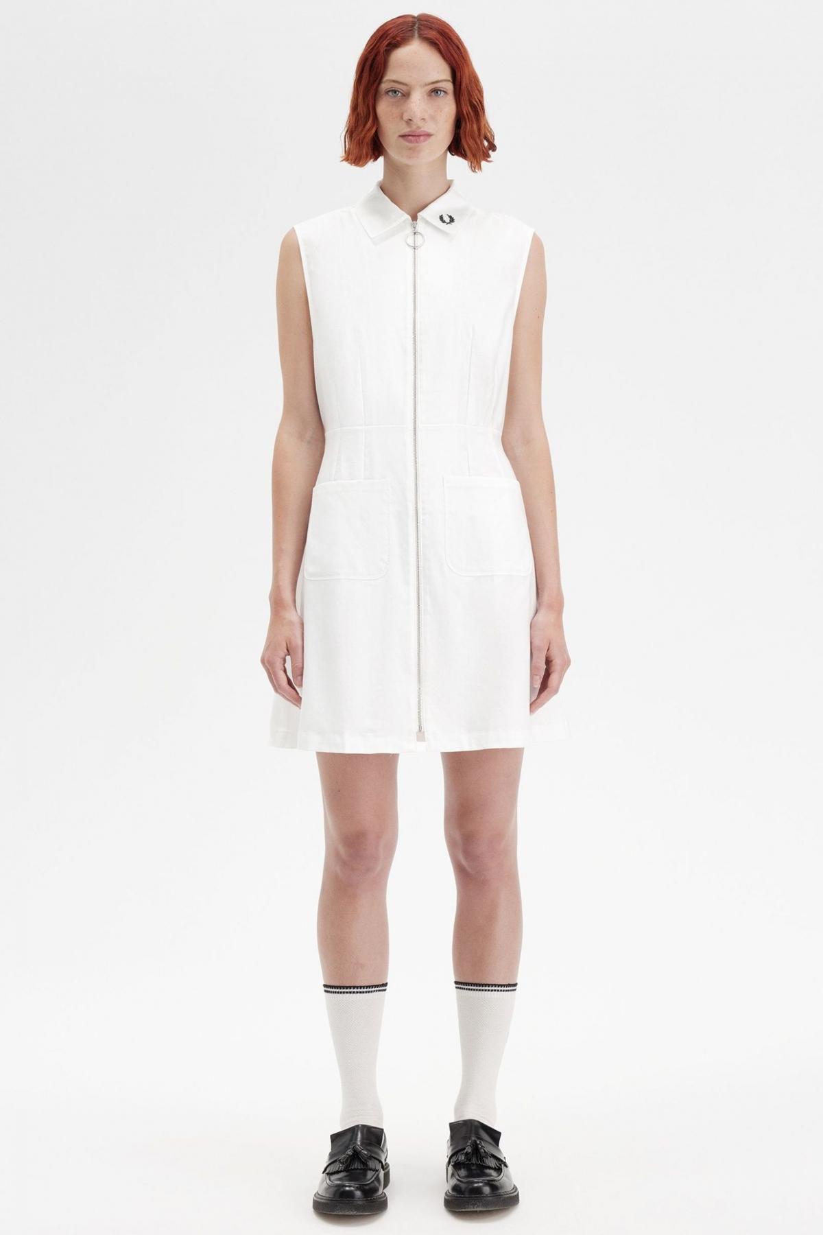 FRED PERRY ZIP-THROUGH SHIRT DRESS en color BLANCO  (4)