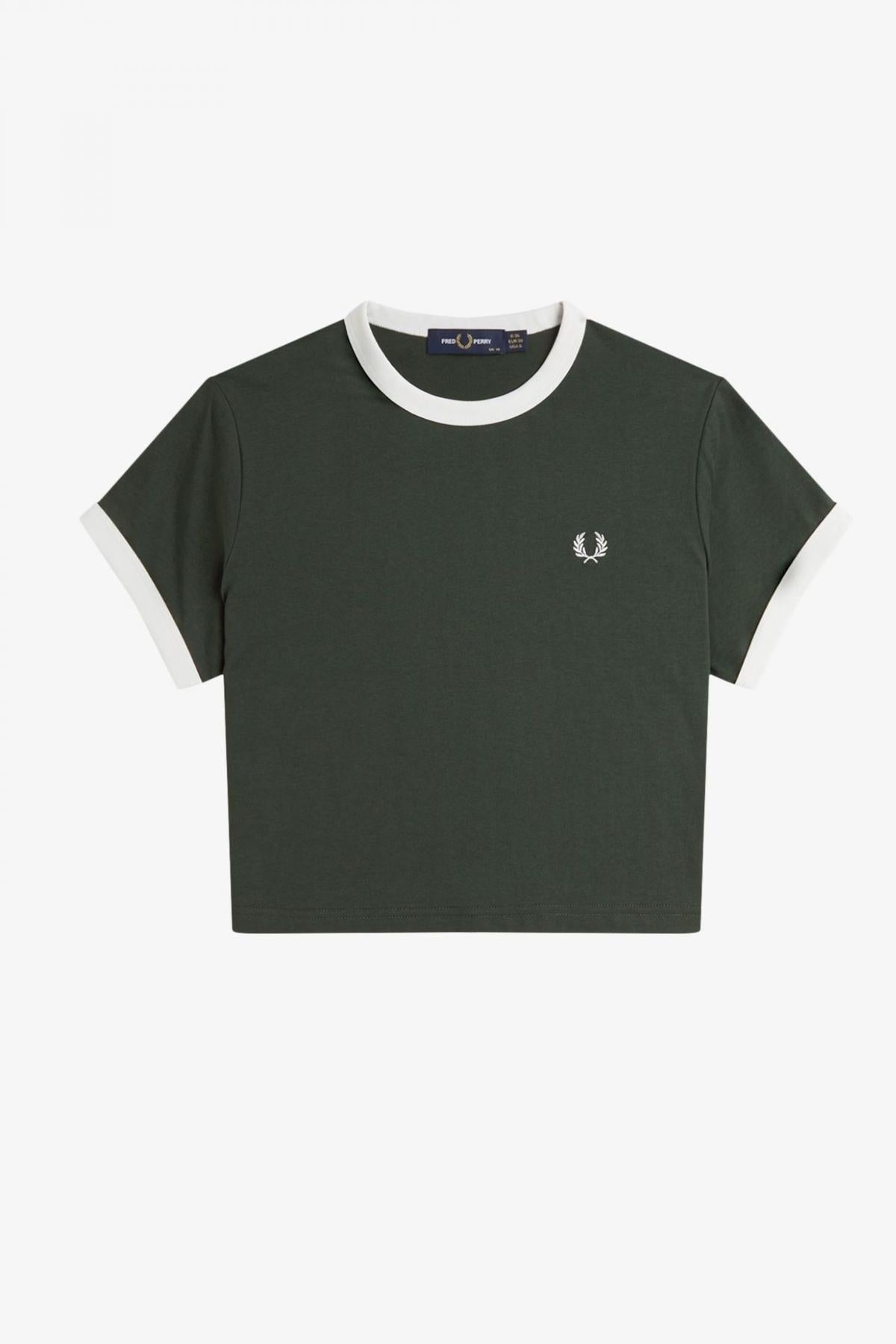FRED PERRY CROPPED RINGER T-SHIRT en color VERDE  (2)