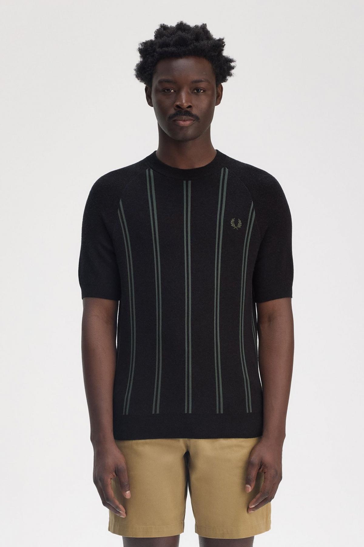 FRED PERRY STRIPE KNITTED T-SHIRT en color NEGRO  (1)