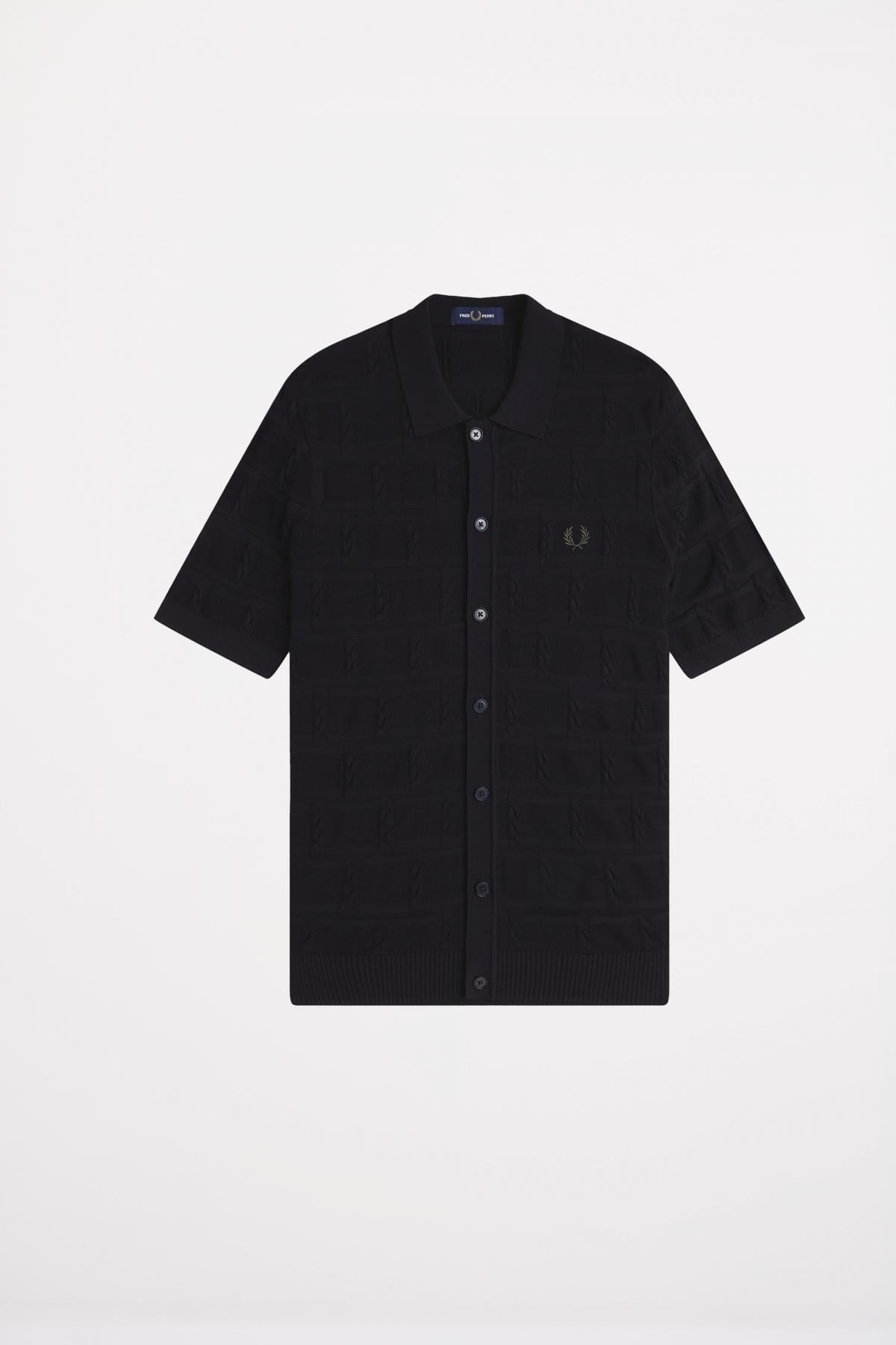 FRED PERRY CABLE DETAIL KNITTED SHIRT en color NEGRO  (1)