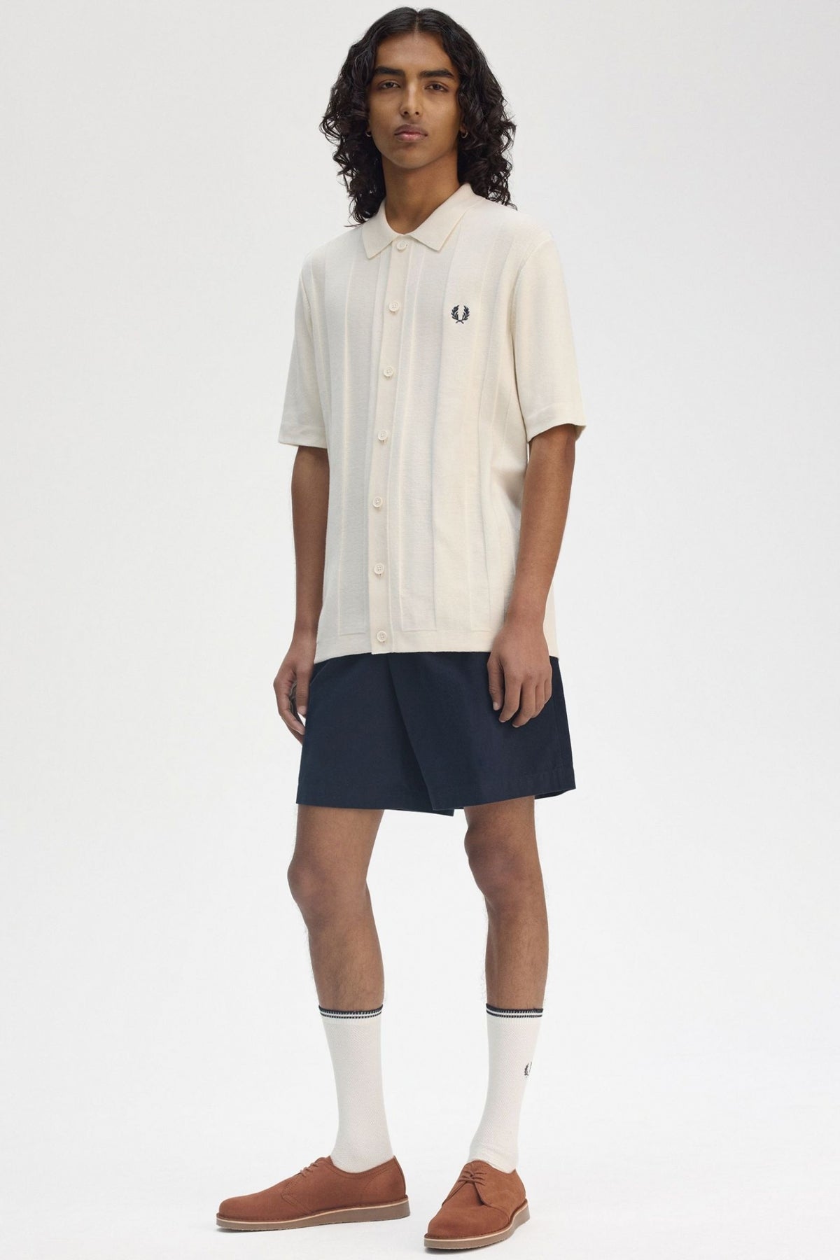 FRED PERRY BUTTON THROUGH SS SHIRT en color BEIS  (4)