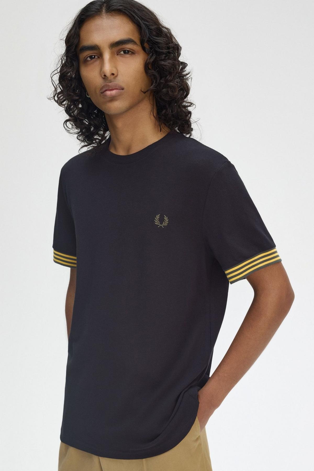 FRED PERRY STRIPED CUFF T-SHIRT en color AZUL  (4)
