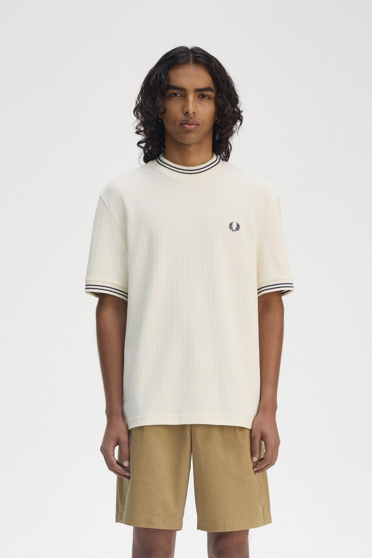 FRED PERRY RIBBED JERSEY T-SHIRT en color BLANCO  (1)