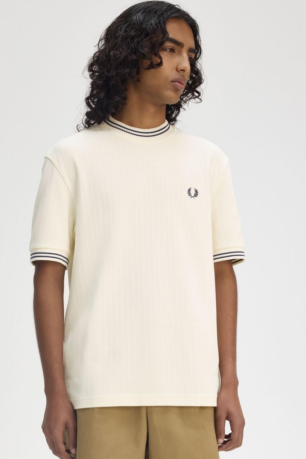 FRED PERRY RIBBED JERSEY T-SHIRT en color BLANCO  (4)