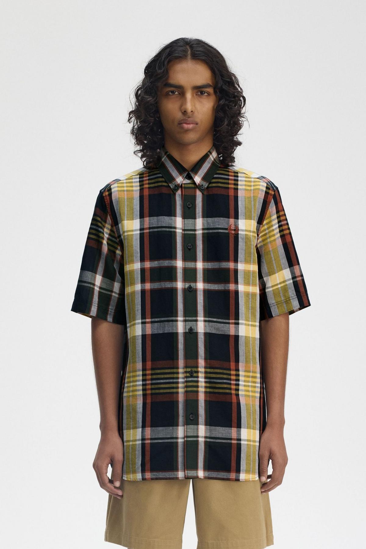 FRED PERRY MADRAS CHECK SHORT SLEEVE S en color AZUL  (1)