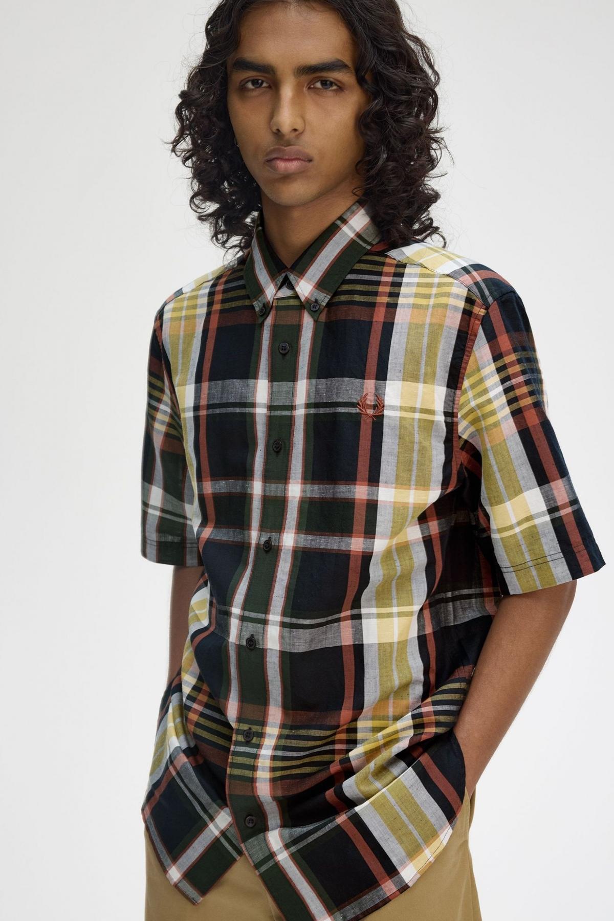 FRED PERRY MADRAS CHECK SHORT SLEEVE S en color AZUL  (4)