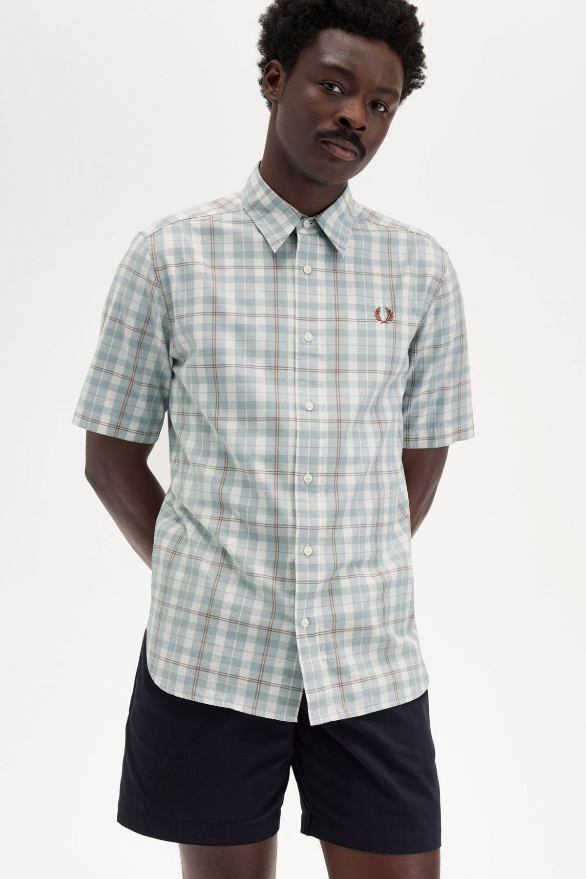 FRED PERRY TWILL TARTAN SHORT SLEEVE S en color VERDE  (4)