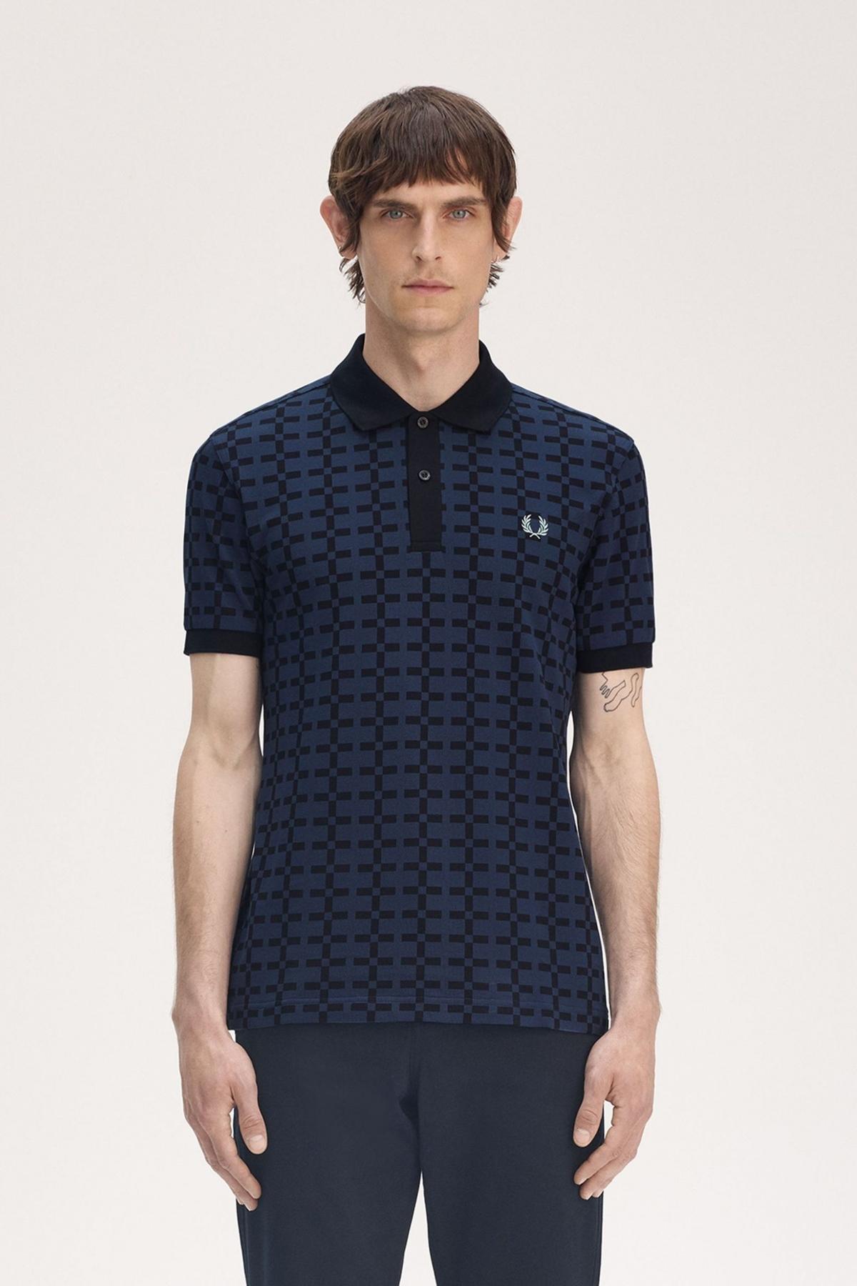 FRED PERRY JACQUARD PRINT POLO SHIRT en color AZUL  (1)