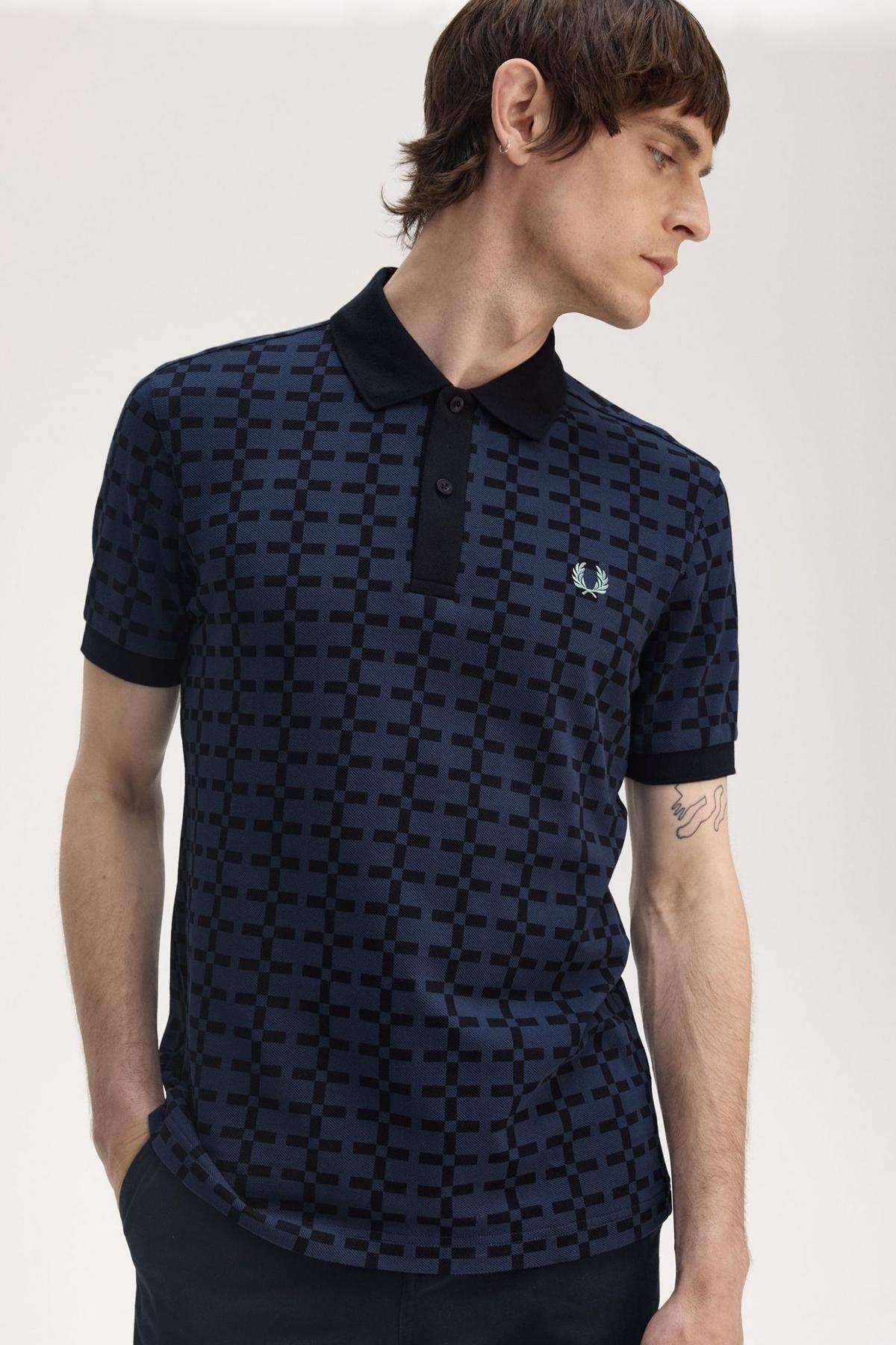 FRED PERRY JACQUARD PRINT POLO SHIRT en color AZUL  (4)