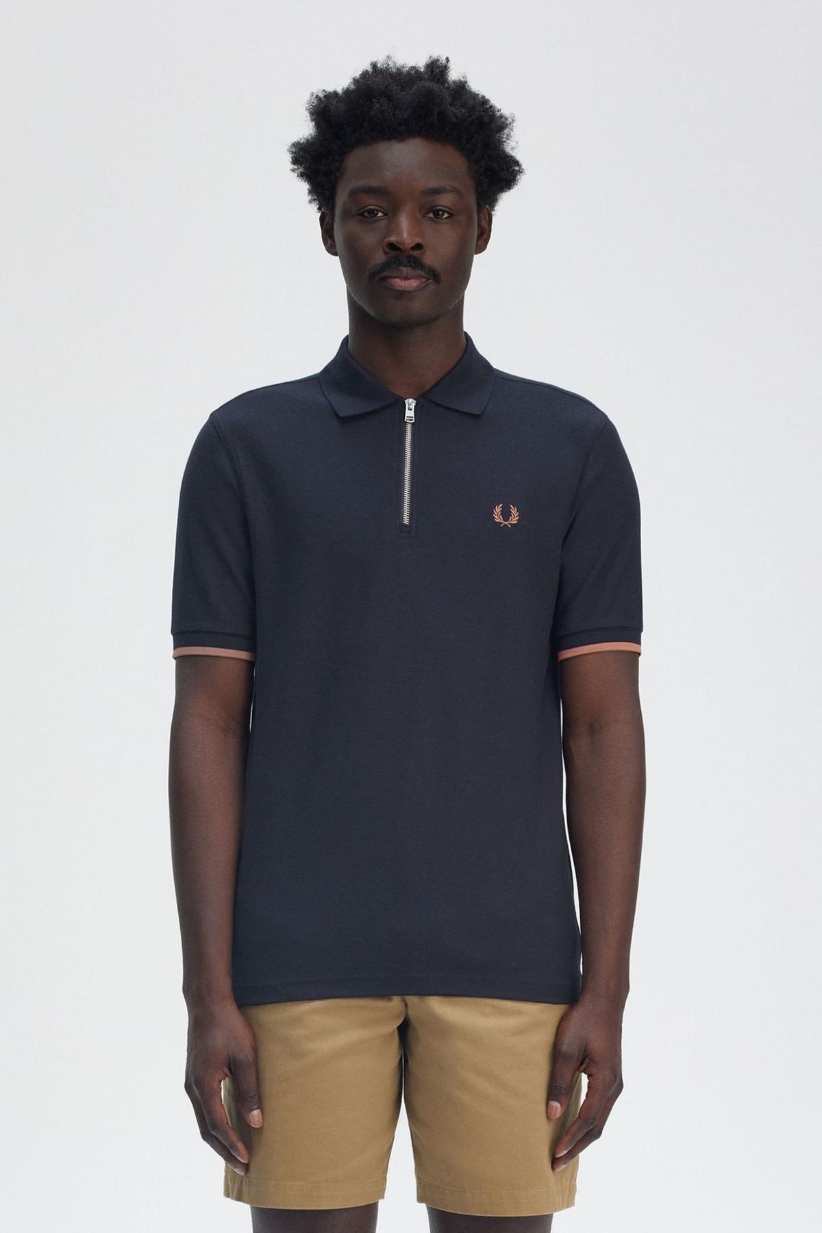 FRED PERRY CREPE PIQUE ZIP NECK en color AZUL  (1)