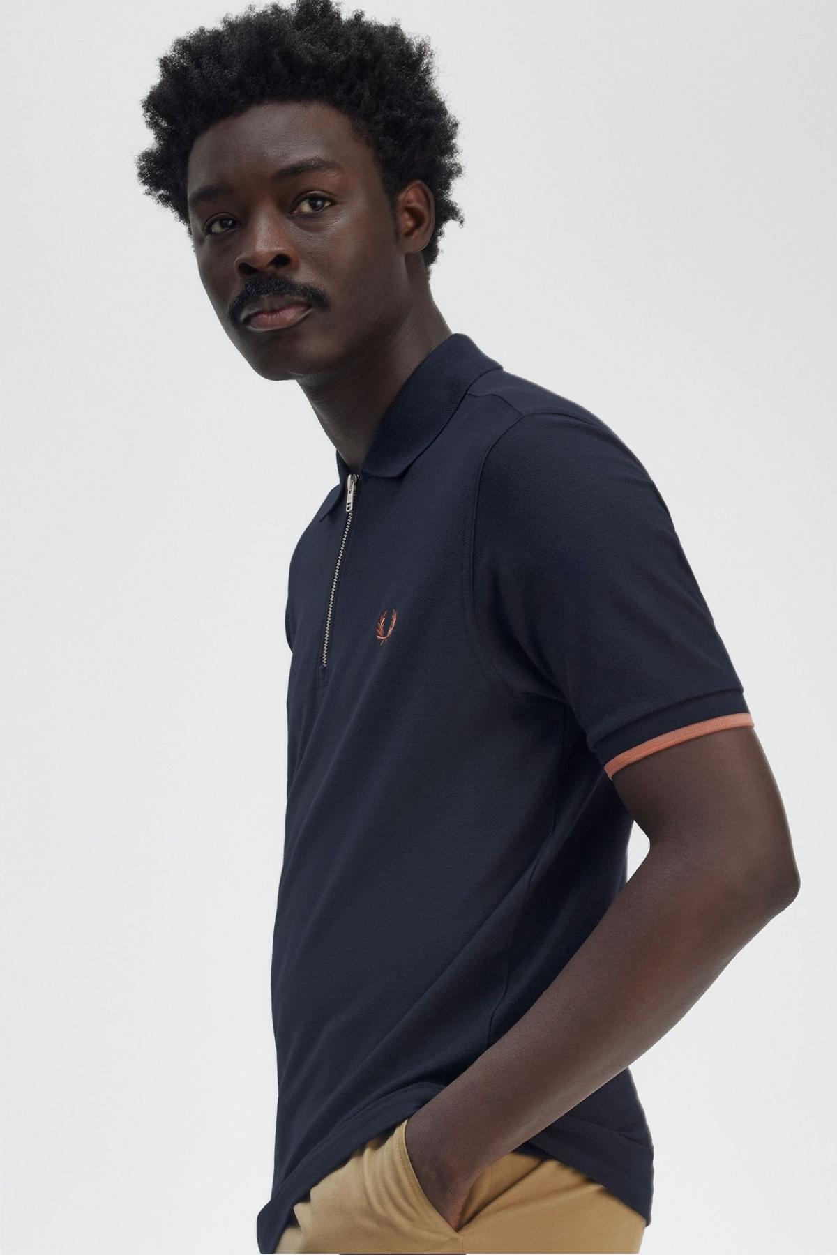 FRED PERRY CREPE PIQUE ZIP NECK en color AZUL  (4)