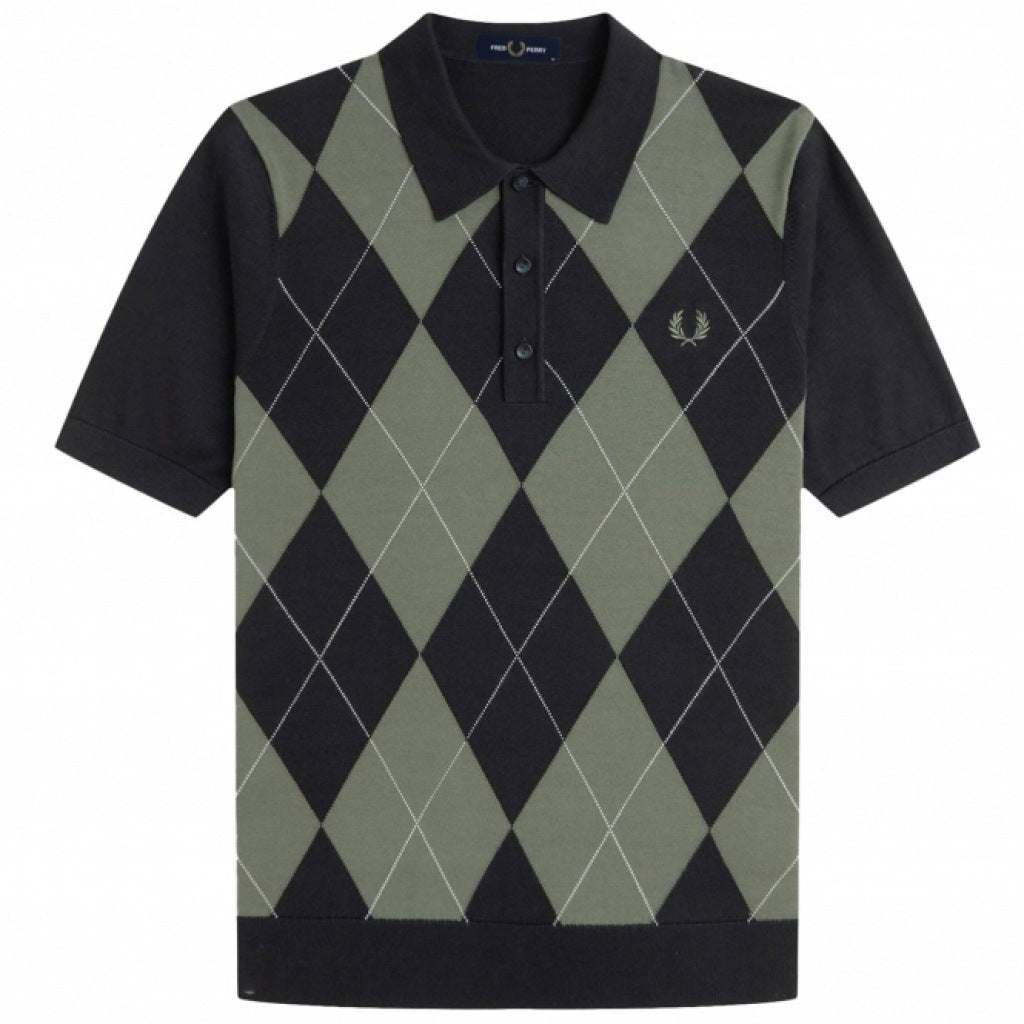 FRED PERRY ARGYLE KNITTED SHIRT en color VERDE  (4)