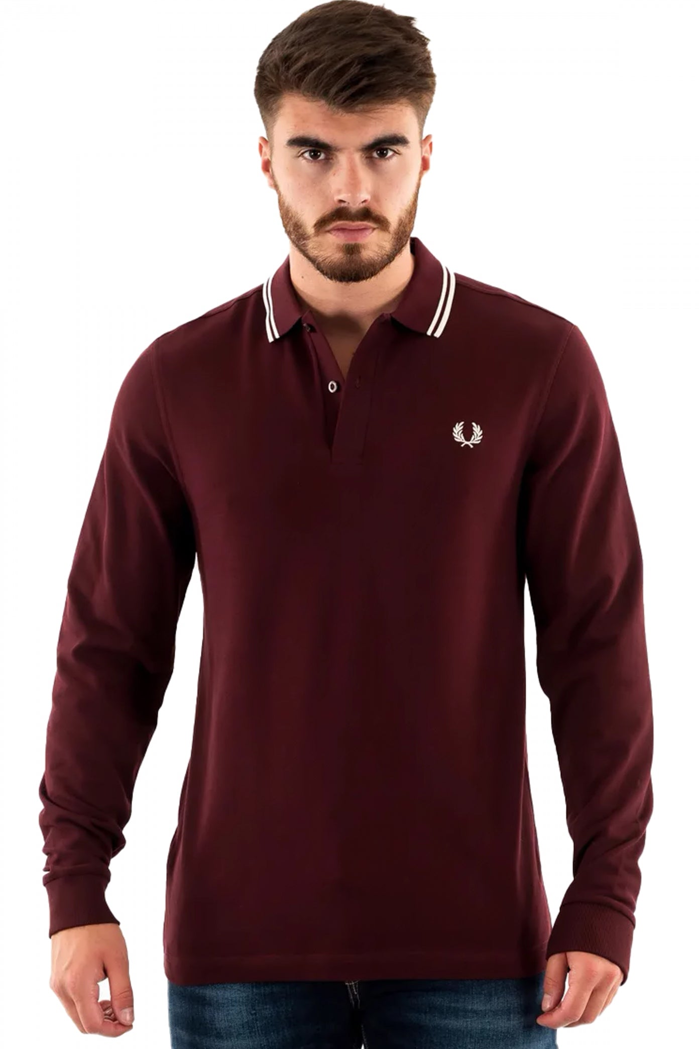 FRED PERRY LS TWIN TIPPED SHIRT en color BURDEOS  (1)