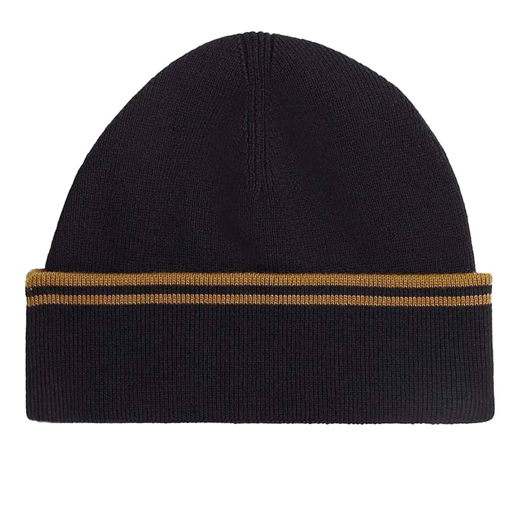 FRED PERRY TWIN TIPPED MERINO WOOL BEANIE en color NEGRO  (5)