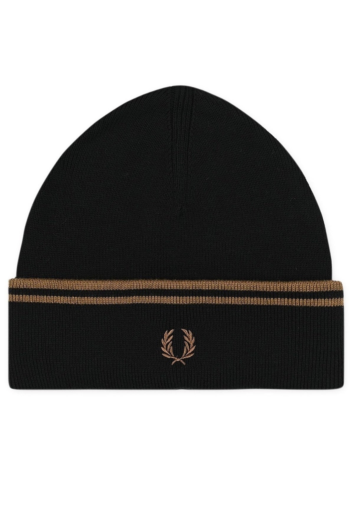 FRED PERRY TWIN TIPPED MERINO WOOL BEANIE en color NEGRO  (1)