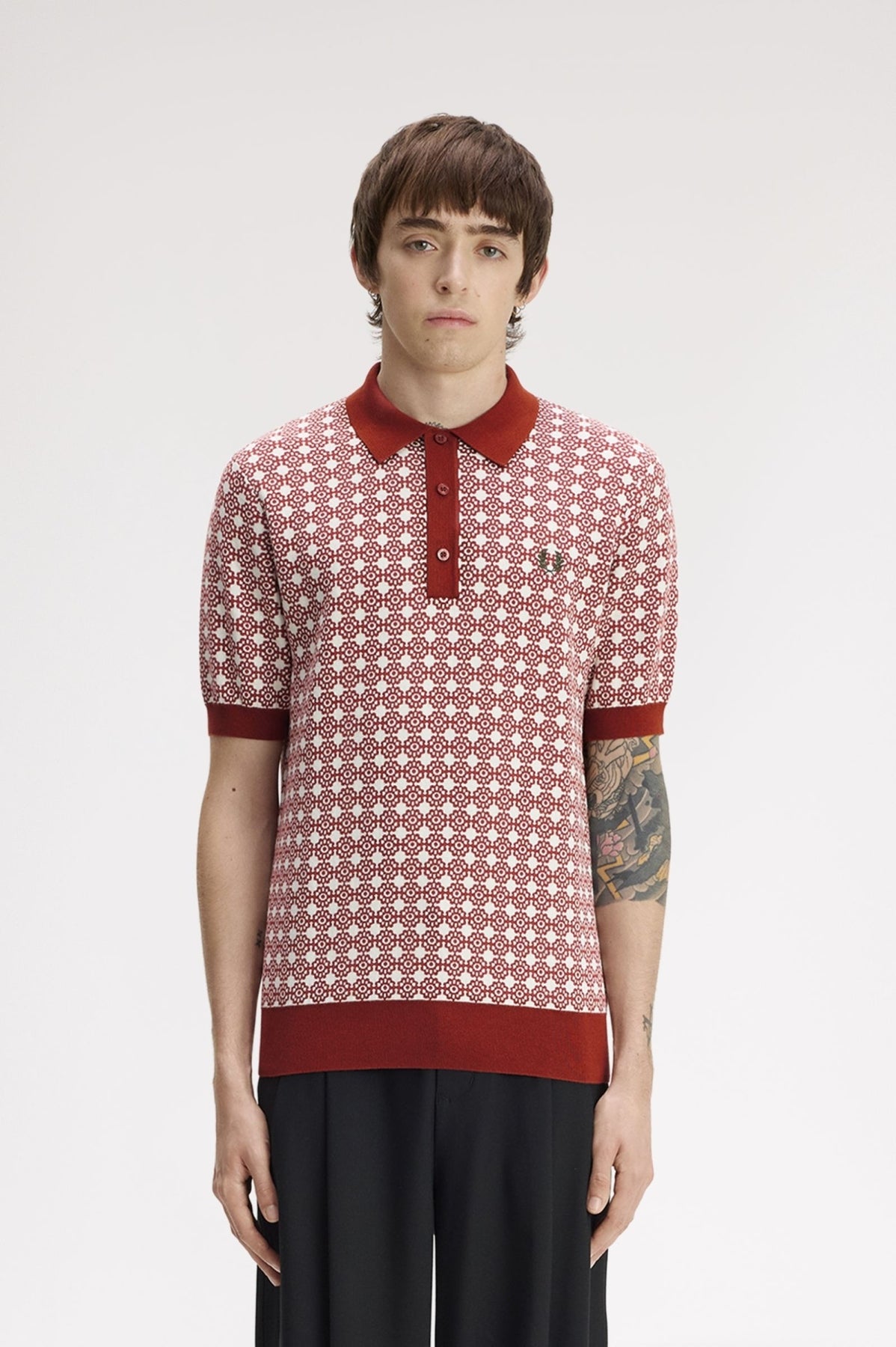 FRED PERRY FLORAL JACQUARD SHIRT en color MARRON  (1)