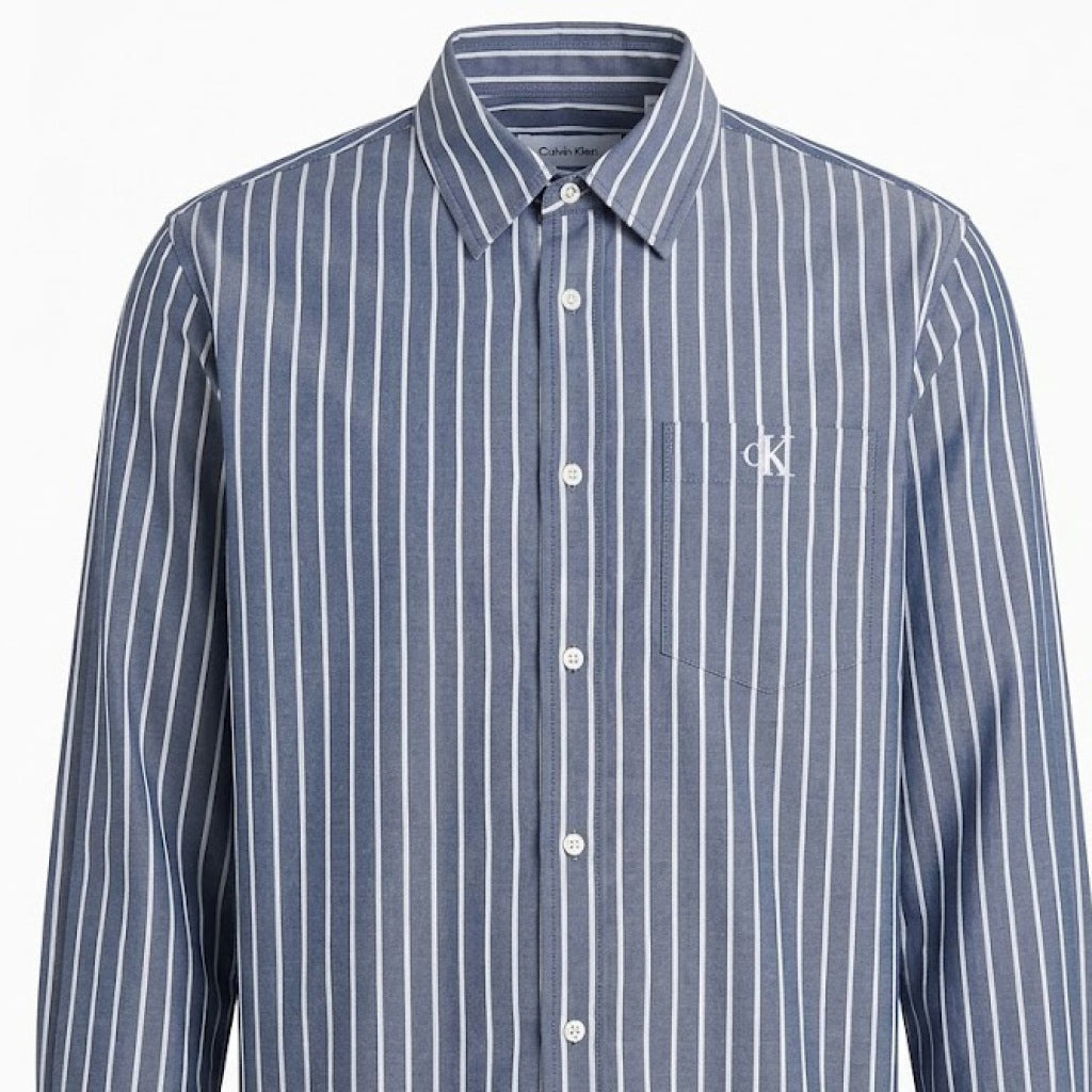 CALVIN KLEIN LVRFG STRIPE WASHED POPLIN RLX en color AZUL  (6)