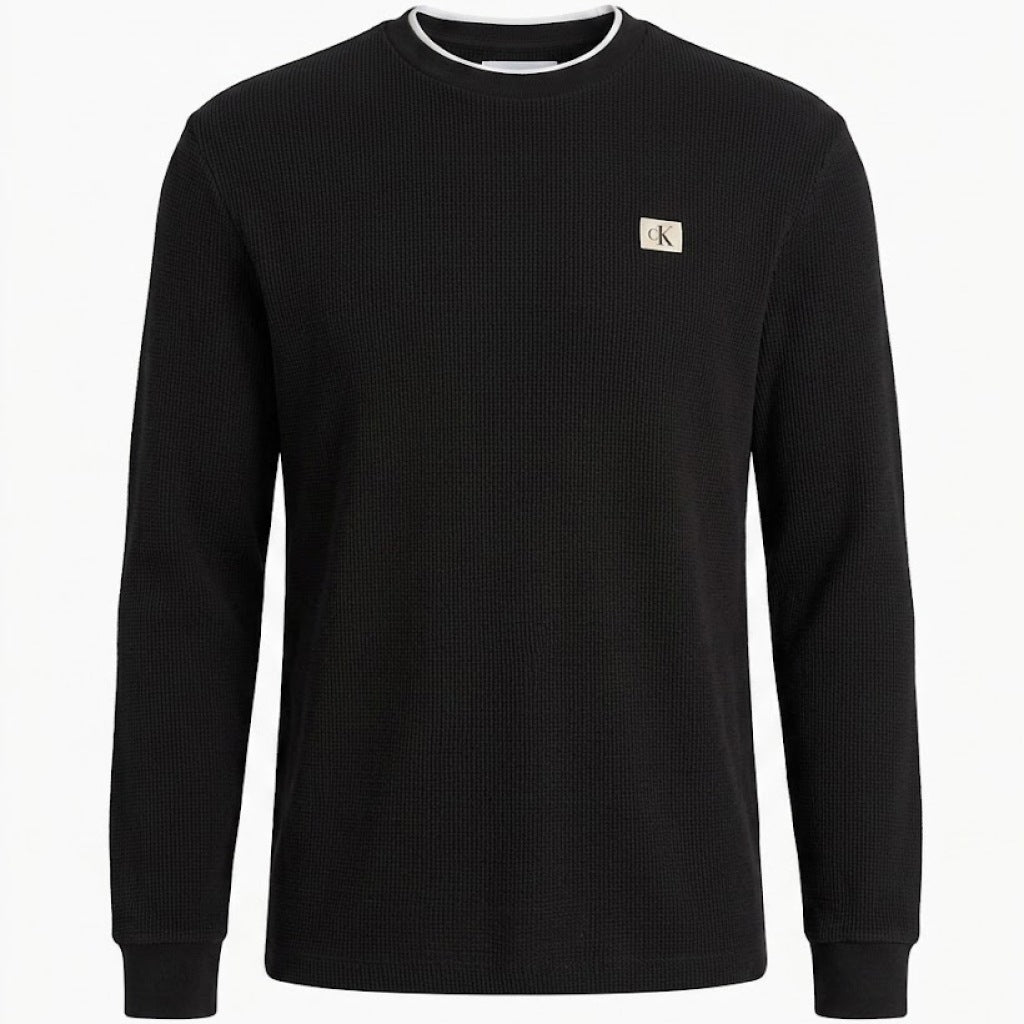 CALVIN KLEIN LVEM LS WAFFLE BADGE CREWNK T en color NEGRO  (4)