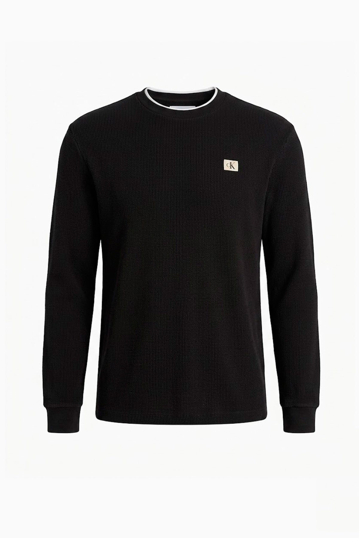 CALVIN KLEIN LVEM LS WAFFLE BADGE CREWNK T en color NEGRO  (1)